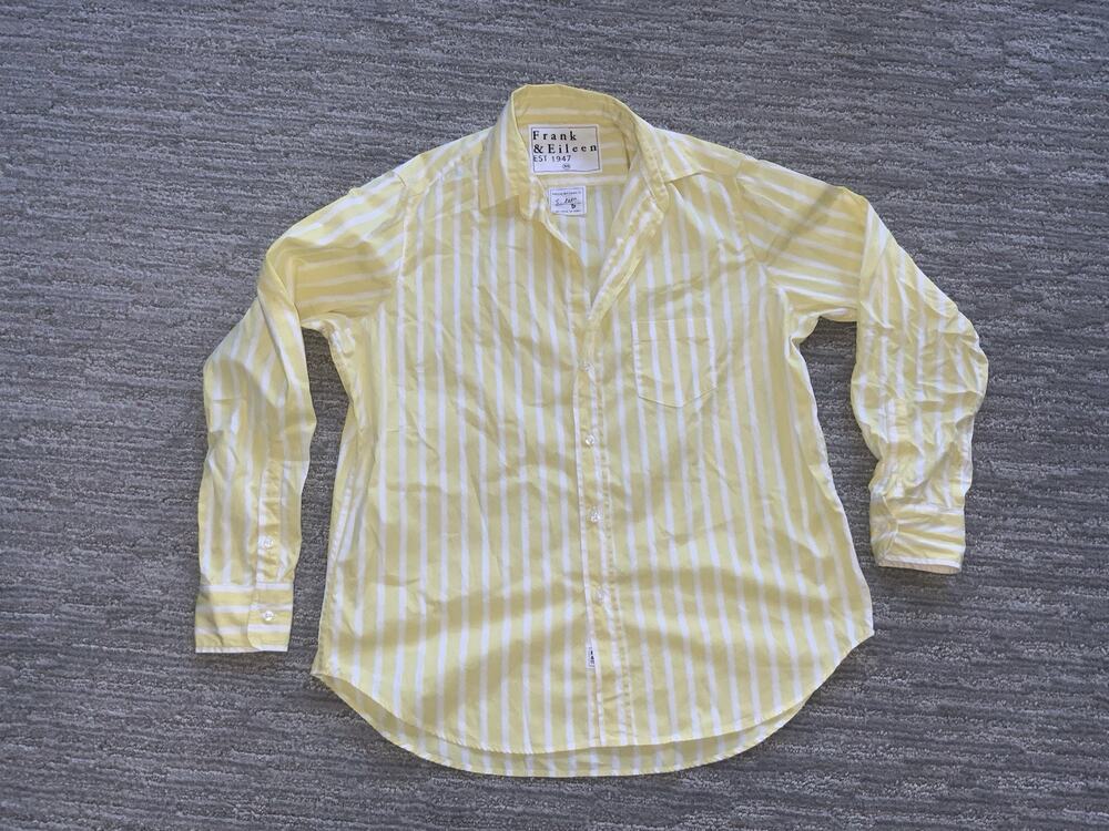 Frank & Eileen Yellow and White Striped Button-Up Blouse